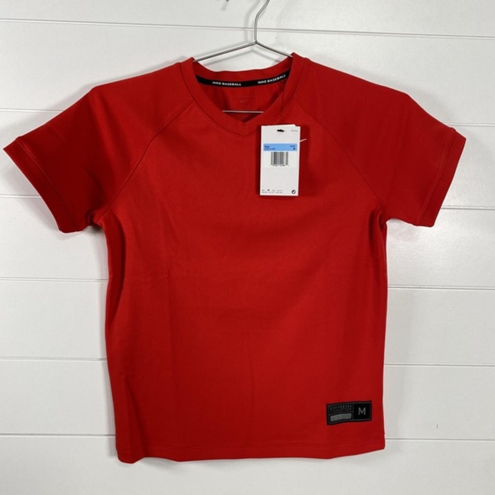 Nike‎ Baseball Shirt Youth Medium Red Raglan Short Sleeve Team Tee DX9010-657
